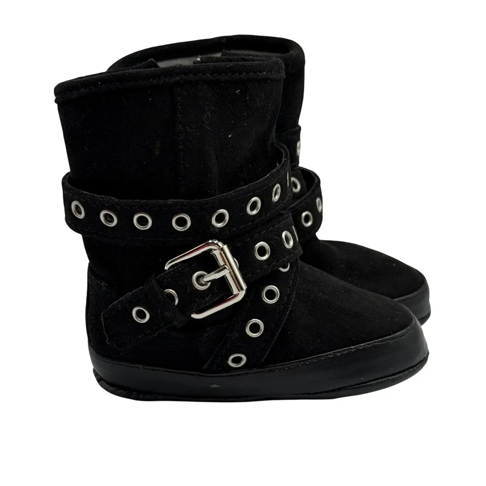 Stuart Weitzman Baby Eyelet Black Buckle Zip‎ Crib Boots Infant Size US 3 EUR 18